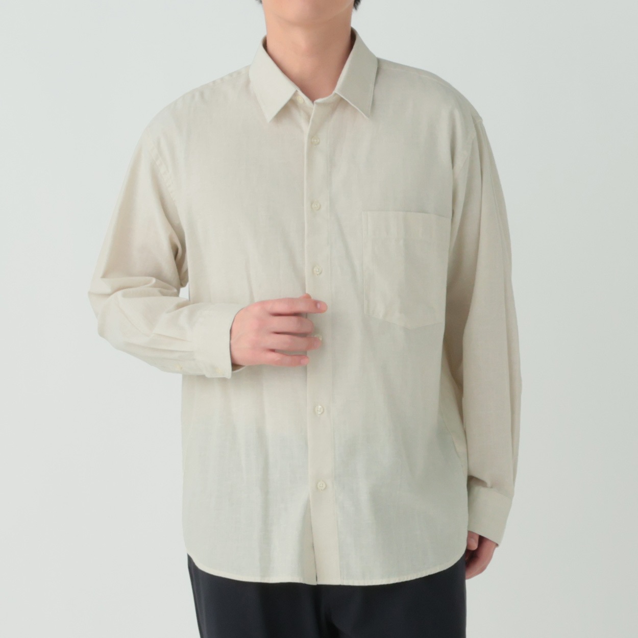 メルグラフ 麻入り無地シャツ メンズ(ウスチャ-XL)