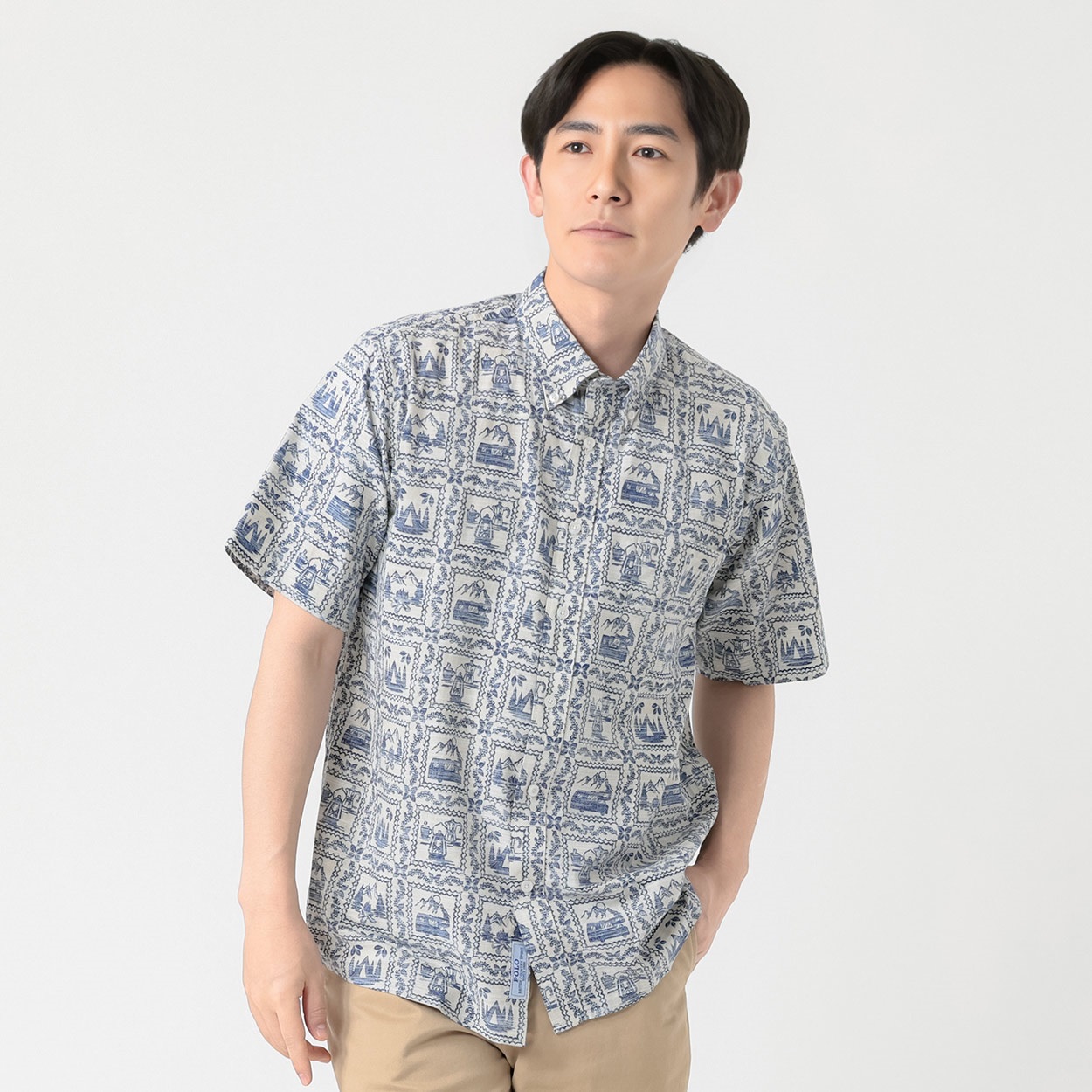 POLO BRITISH COUNTRY SPIRIT(ポロ・ビーシーエス) POLOBCS 総柄プリントシャツ メンズ(シロ-XL)