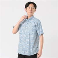 POLO BRITISH COUNTRY SPIRIT(ポロ・ビーシーエス) POLOBCS 総柄プリントシャツ メンズ(ウスアオ-M)