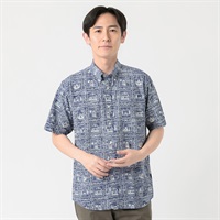 POLO BRITISH COUNTRY SPIRIT(ポロ・ビーシーエス) POLOBCS 総柄プリントシャツ メンズ(アオ-M)