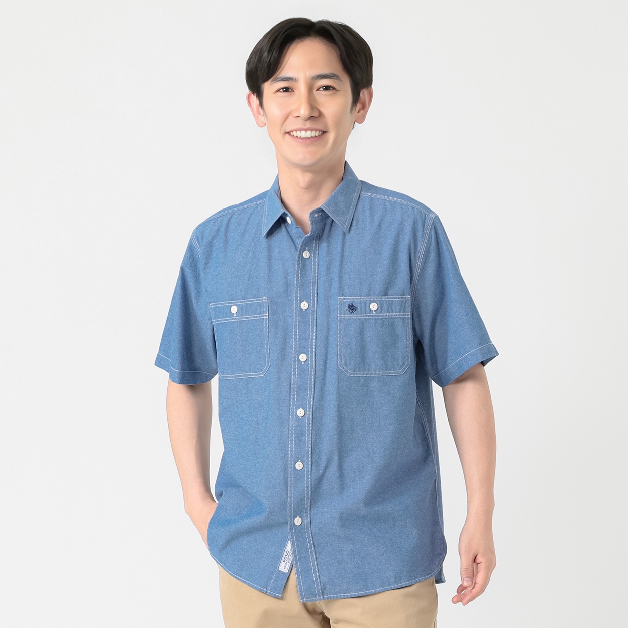 POLO BRITISH COUNTRY SPIRIT(ポロ・ビーシーエス) POLOBCS ダンガリー半袖シャツ メンズ(アオ-XL)
