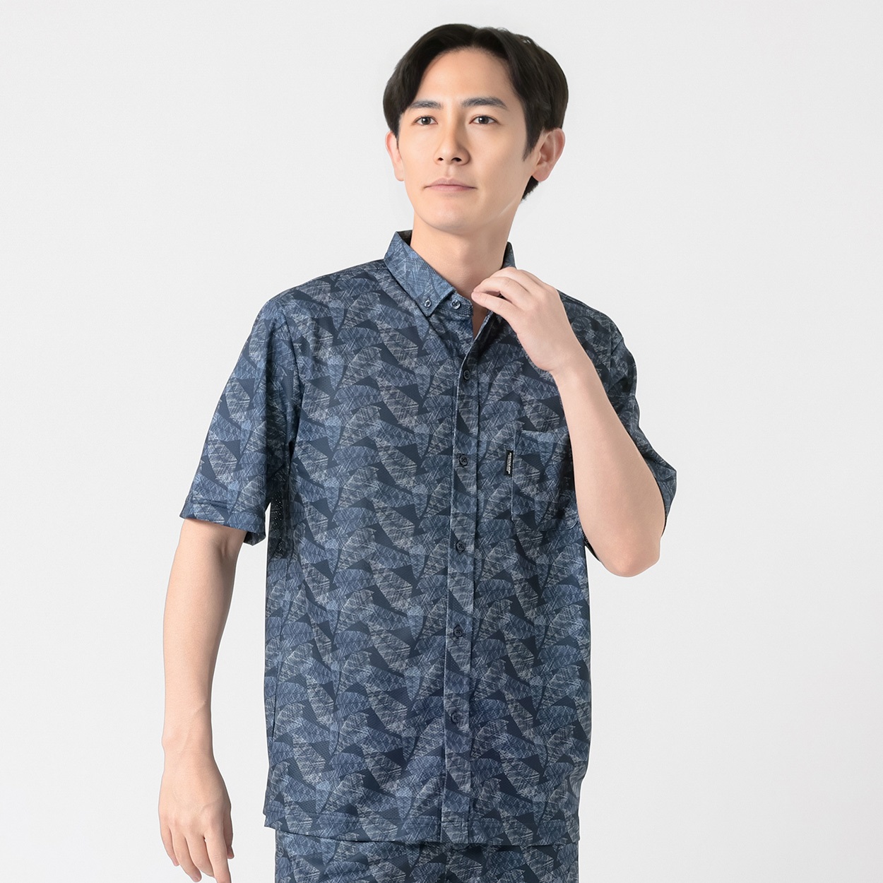DUNLOP COLLECTION 総柄リーフ半袖シャツ メンズ(コイアオ-M)