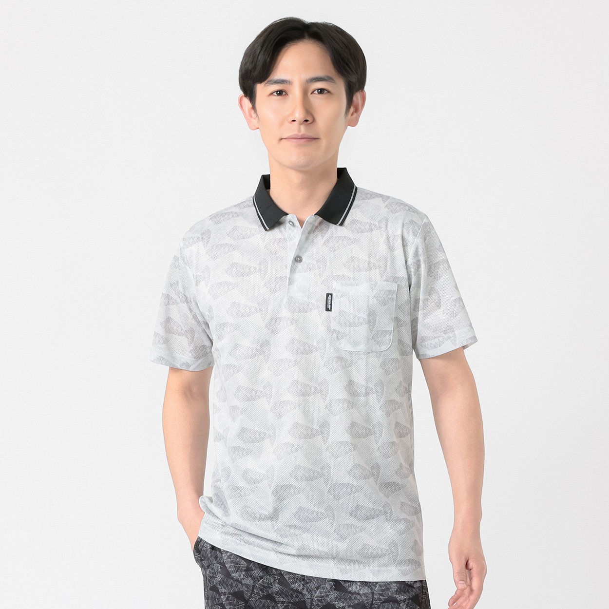 DUNLOP COLLECTION 総柄リーフ半袖ポロシャツ メンズ(ウスクロ-M)