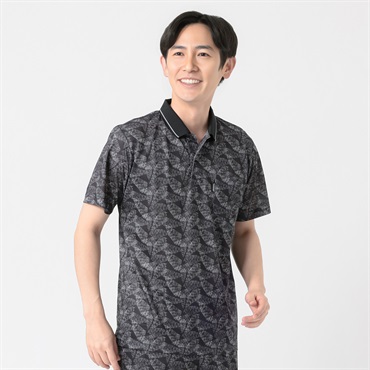 DUNLOP COLLECTION 総柄リーフ半袖ポロシャツ メンズ(クロ-M)