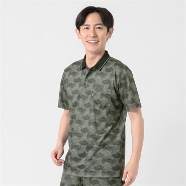 DUNLOP COLLECTION 総柄リーフ半袖ポロシャツ メンズ(コイミドリ-M)