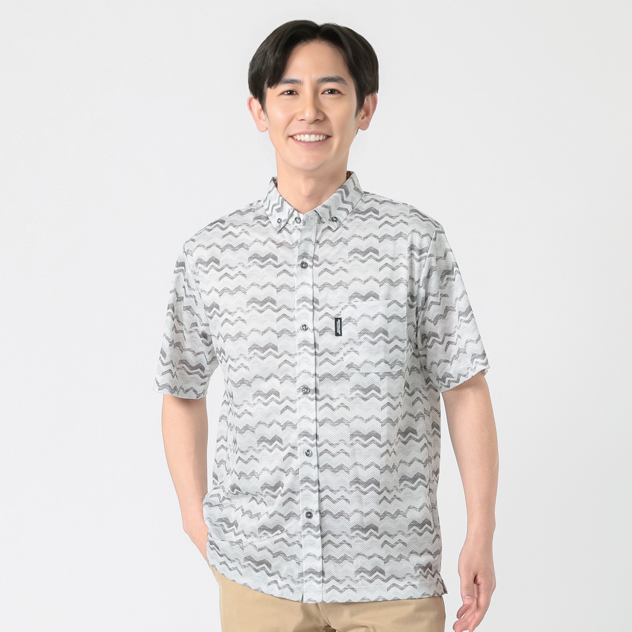 DUNLOP COLLECTION 総柄ボーダー半袖シャツ メンズ(ウスクロ-XL)