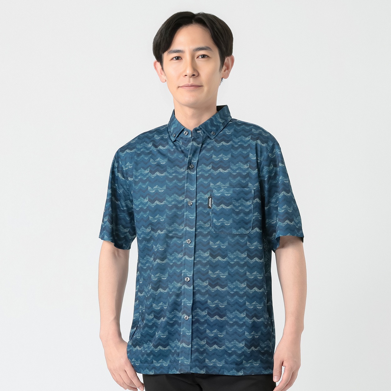 DUNLOP COLLECTION 総柄ボーダー半袖シャツ メンズ(コイアオ-L)