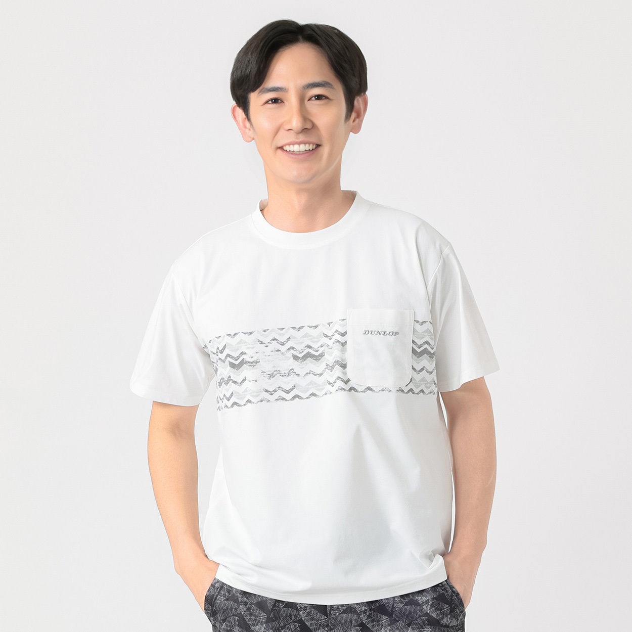 DUNLOP COLLECTION パネルボーダーTシャツ メンズ(シロ-XL)