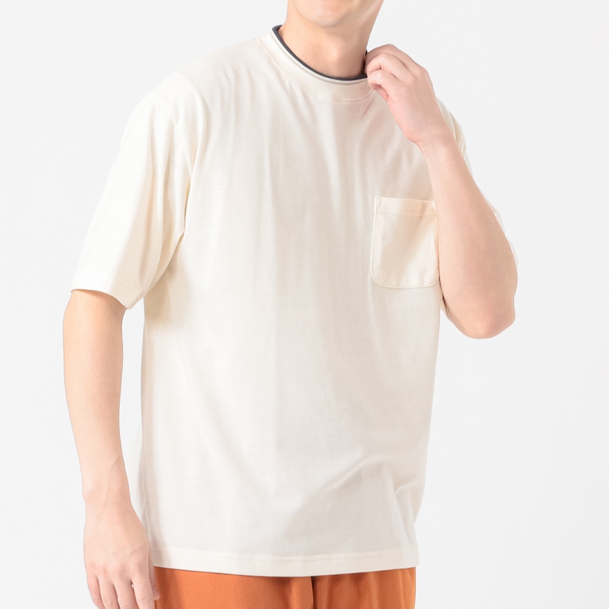 メルグラフ 衿ラインTシャツ メンズ(シロ-M)