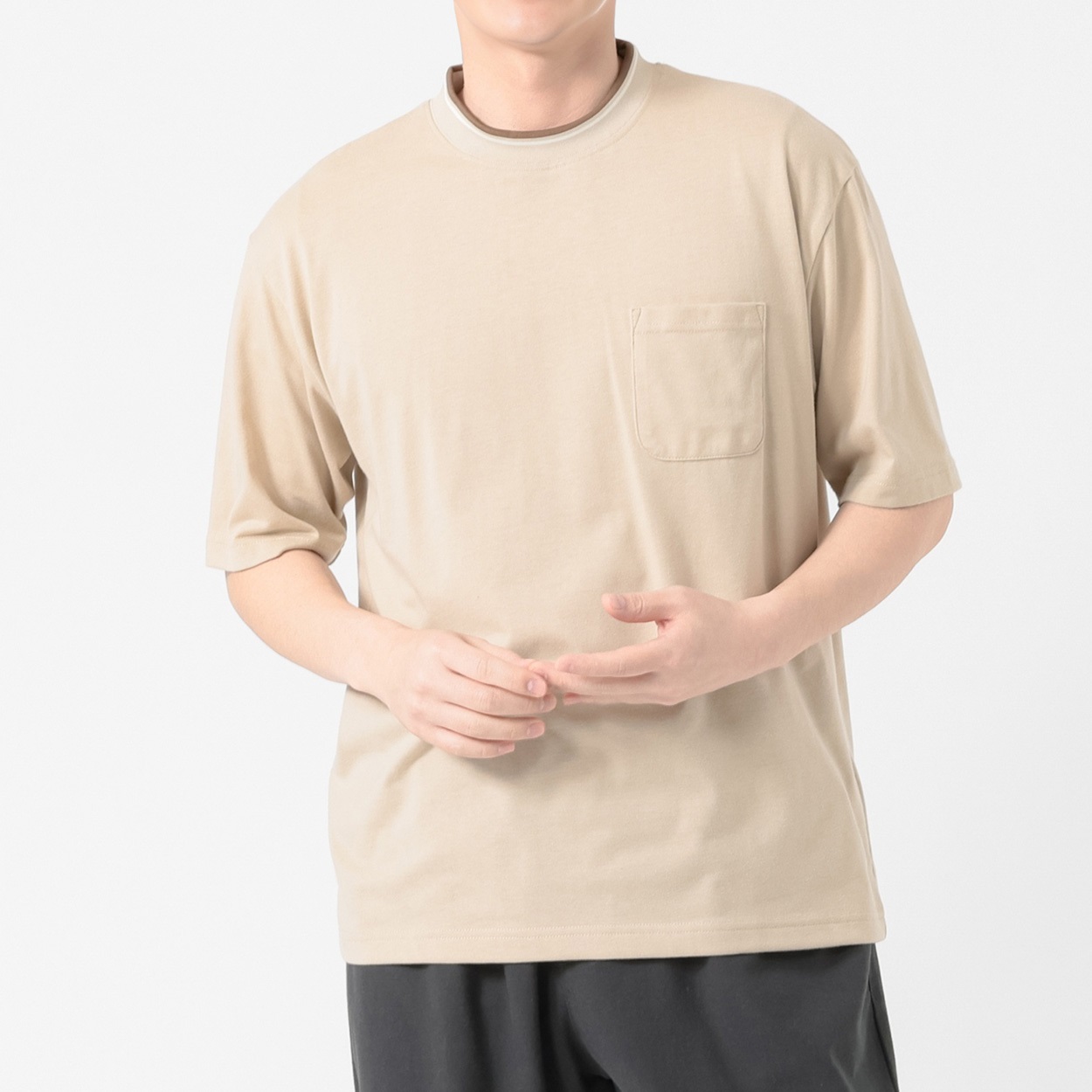メルグラフ 衿ラインTシャツ メンズ(ウスチャ-M)
