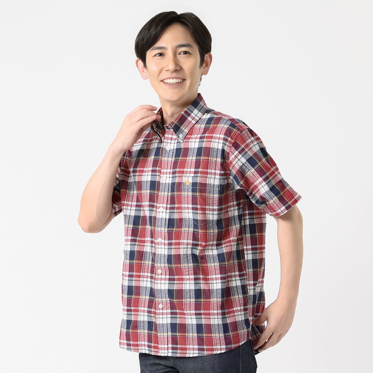 POLO BRITISH COUNTRY SPIRIT(ポロ・ビーシーエス) POLO BCS マドラスチェックシャツ メンズ(アカ-XL)