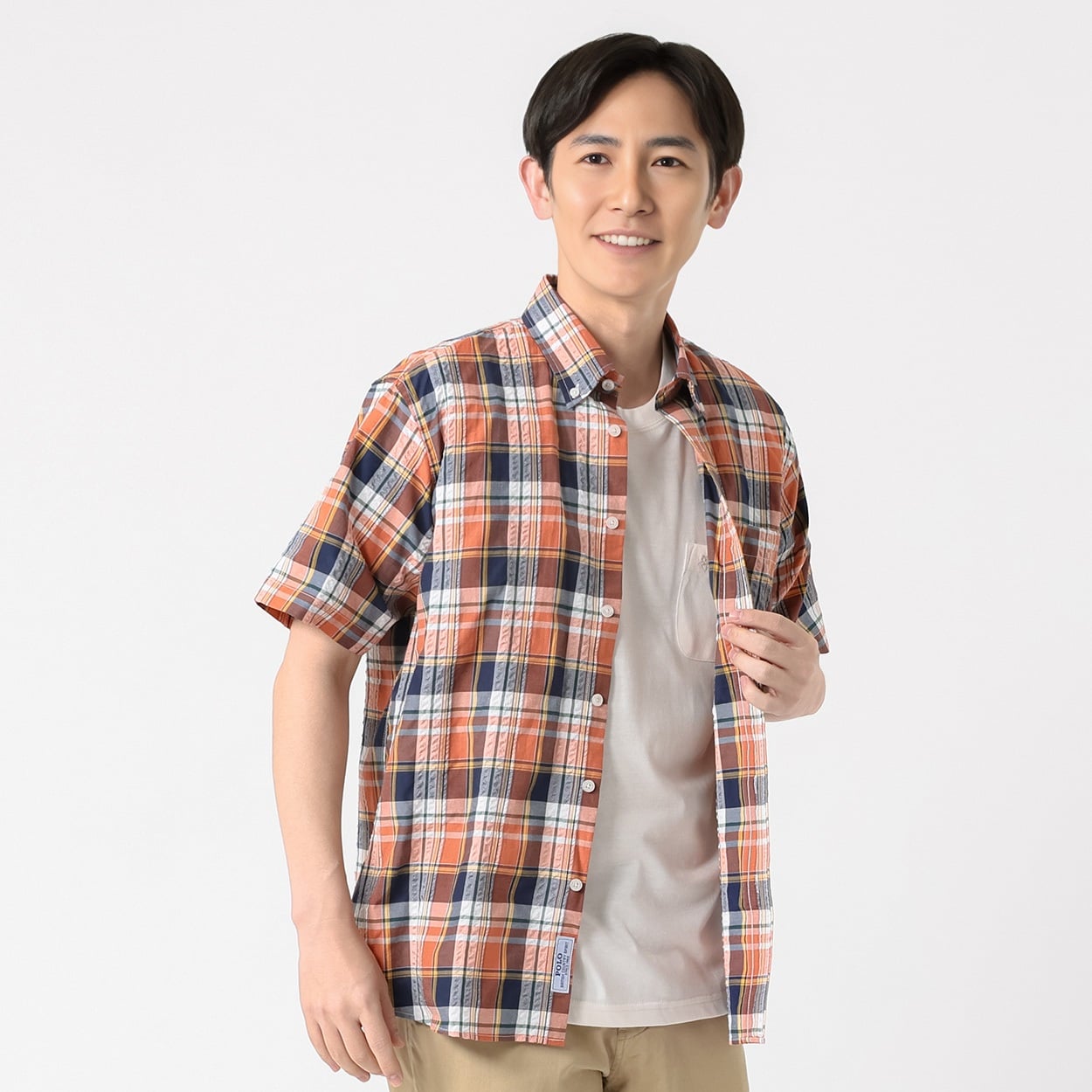 POLO BRITISH COUNTRY SPIRIT(ポロ・ビーシーエス) POLO BCS マドラスチェックシャツ メンズ(ダイダイ-M)