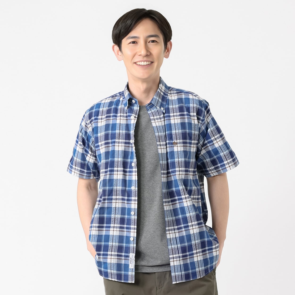 POLO BRITISH COUNTRY SPIRIT(ポロ・ビーシーエス) POLO BCS マドラスチェックシャツ メンズ(アオ-XL)