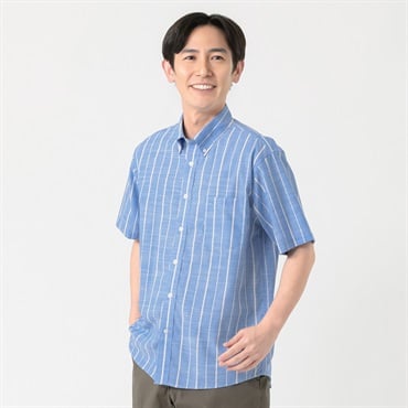 POLO BRITISH COUNTRY SPIRIT(ポロ・ビーシーエス) POLOBCS 麻入りストライプシャツ メンズ(ウスアオ-M)