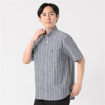 POLO BRITISH COUNTRY SPIRIT(ポロ・ビーシーエス) POLOBCS 麻入りストライプシャツ メンズ(アオ-M)