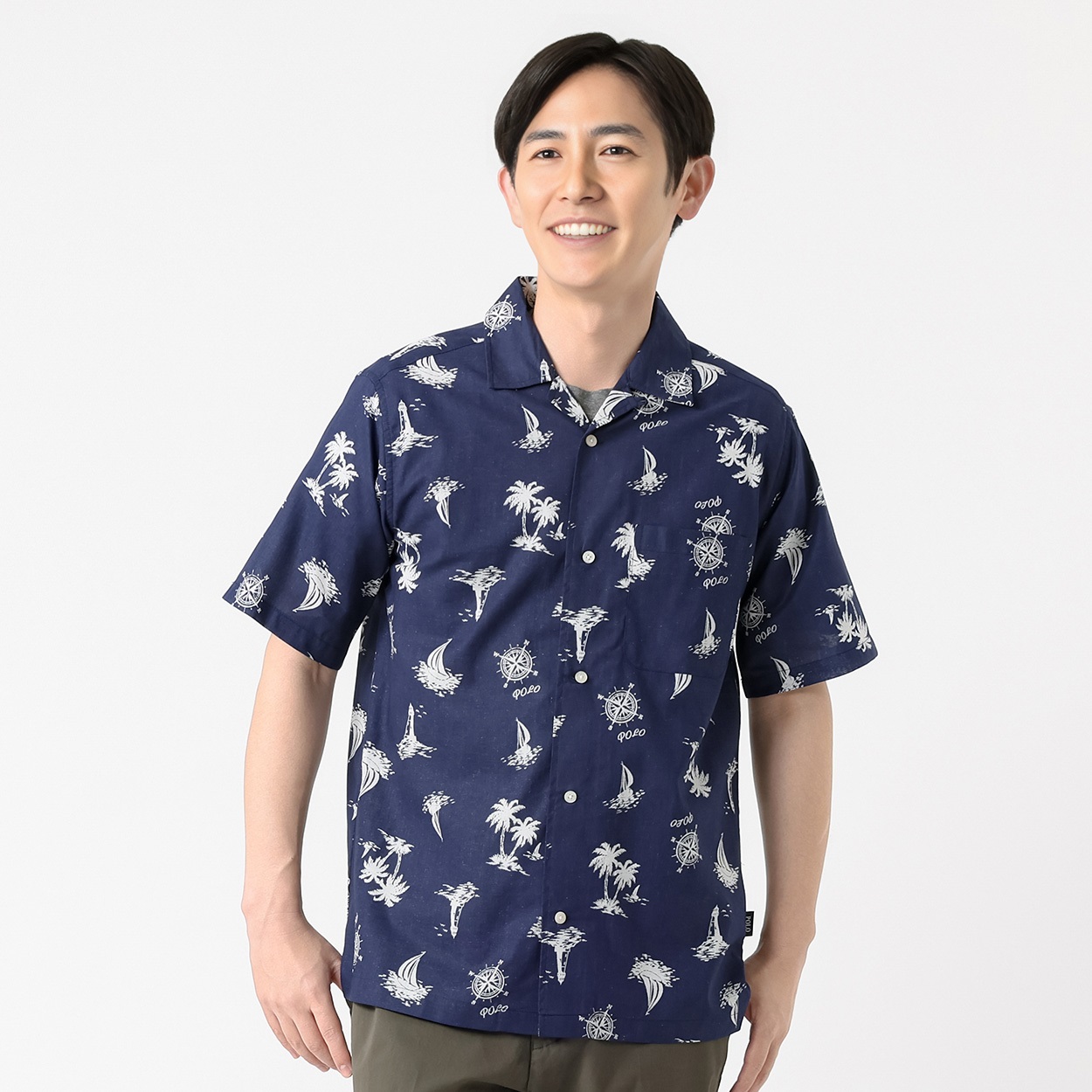 POLO BRITISH COUNTRY SPIRIT(ポロ・ビーシーエス) POLO BCS 裏使いプリントシャツ メンズ(コイアオ-M)
