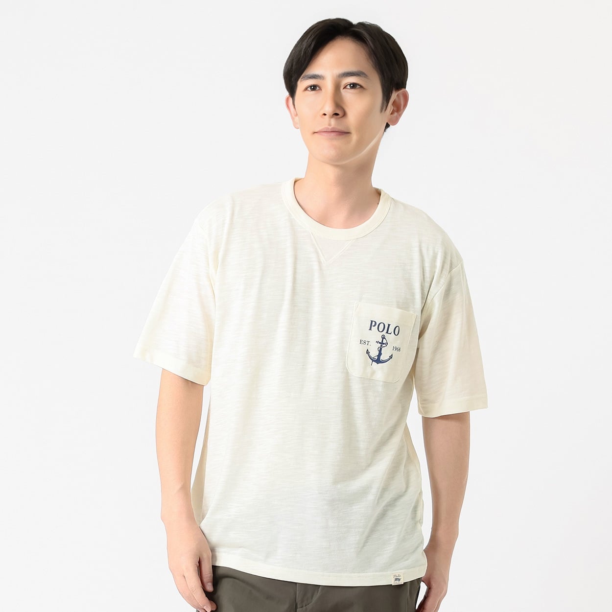 POLO BRITISH COUNTRY SPIRIT(ポロ・ビーシーエス) POLO BCS スラブプリントTシャツ メンズ(アイボリー-XL)