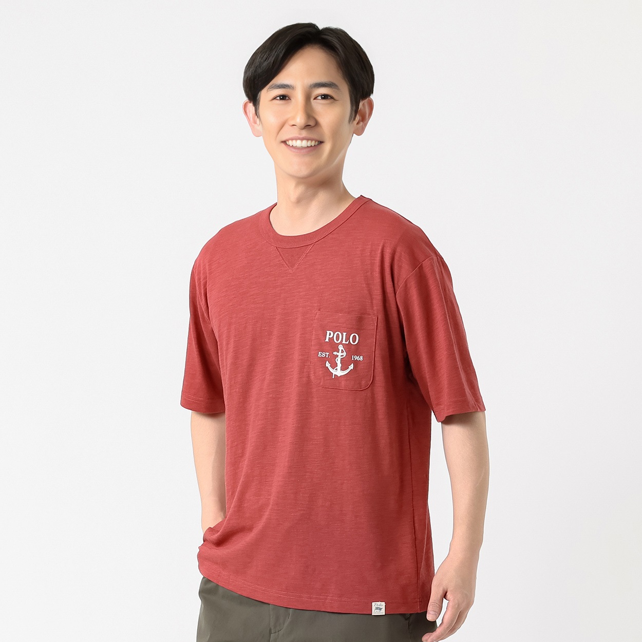 POLO BRITISH COUNTRY SPIRIT(ポロ・ビーシーエス) POLO BCS スラブプリントTシャツ メンズ(アカ-L)