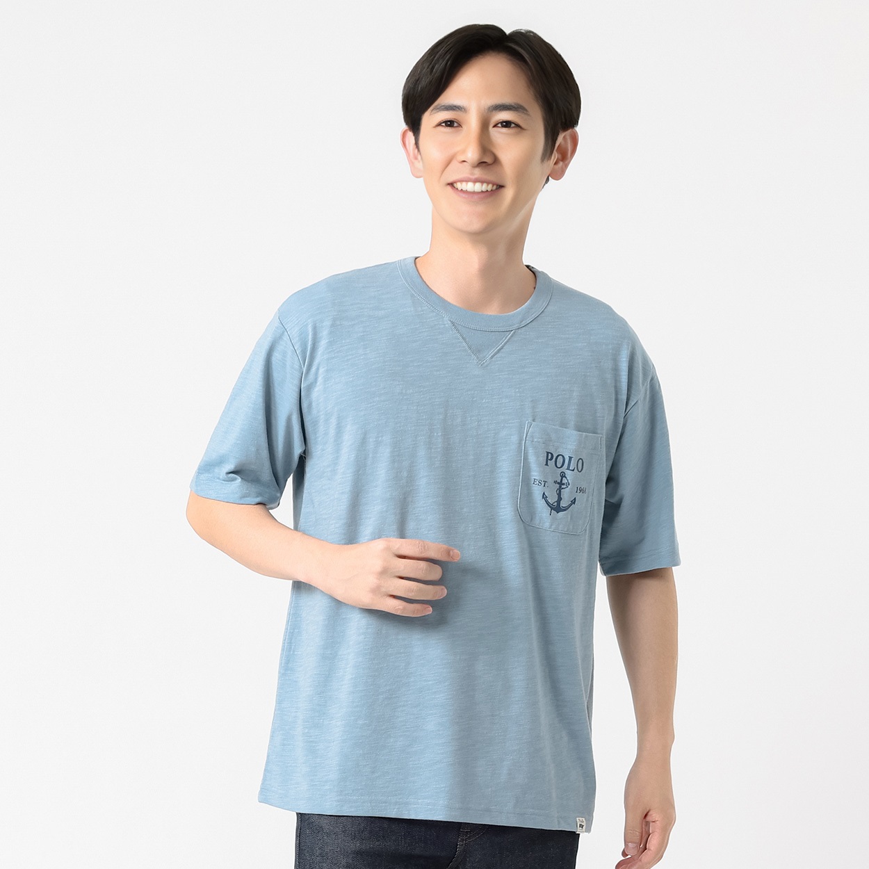 POLO BRITISH COUNTRY SPIRIT(ポロ・ビーシーエス) POLO BCS スラブプリントTシャツ メンズ(ウスアオ-L)