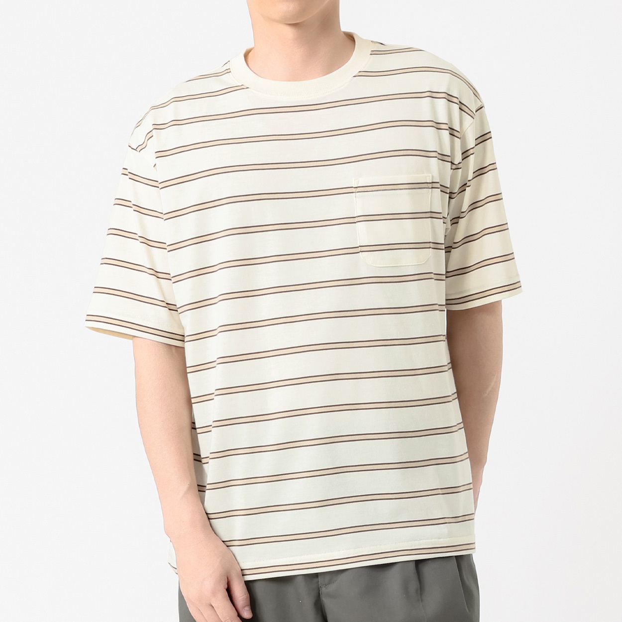 Melgraph.(メルグラフ) ボーダークルーTシャツ メンズ(アイボリー-XL)