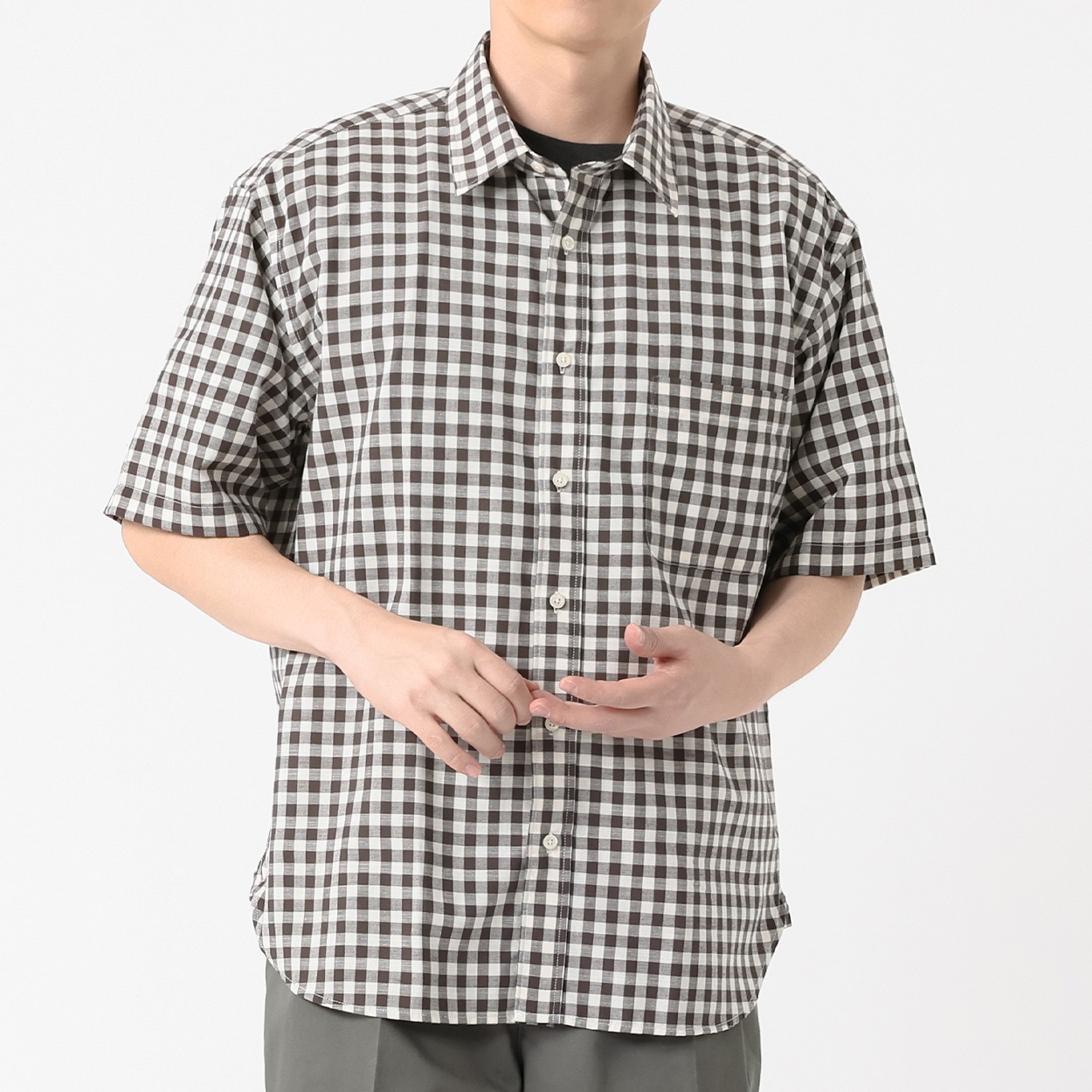 Melgraph.(メルグラフ) 麻入りチェックシャツ メンズ(チャ-M)