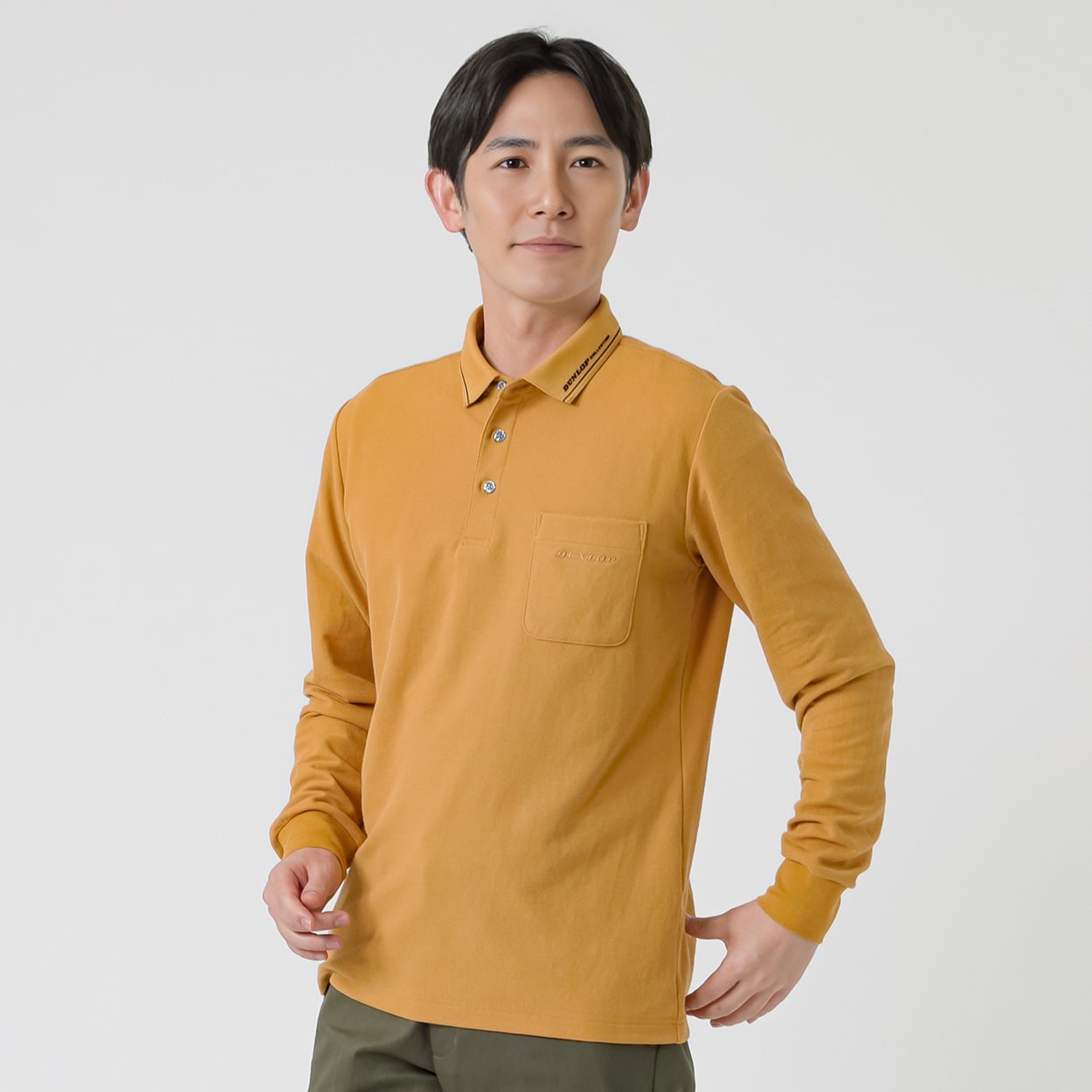 DUNLOP COLLECTION 台衿付き鹿の子ポロシャツ メンズ(キイロ-XL)
