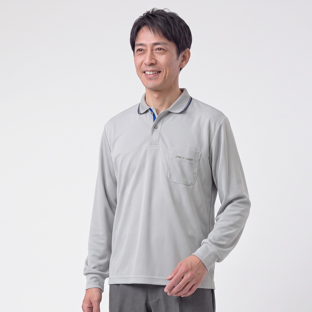 DUNLOP COLLECTION 日本製ワッフル柄ポロシャツ メンズ(ウスクロ-L)