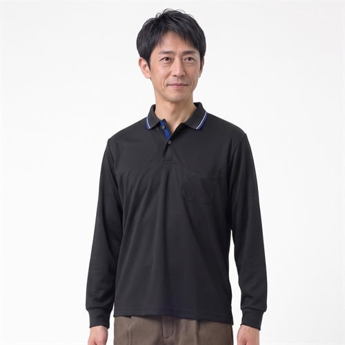 DUNLOP COLLECTION 日本製ワッフル柄ポロシャツ メンズ(クロ-M)