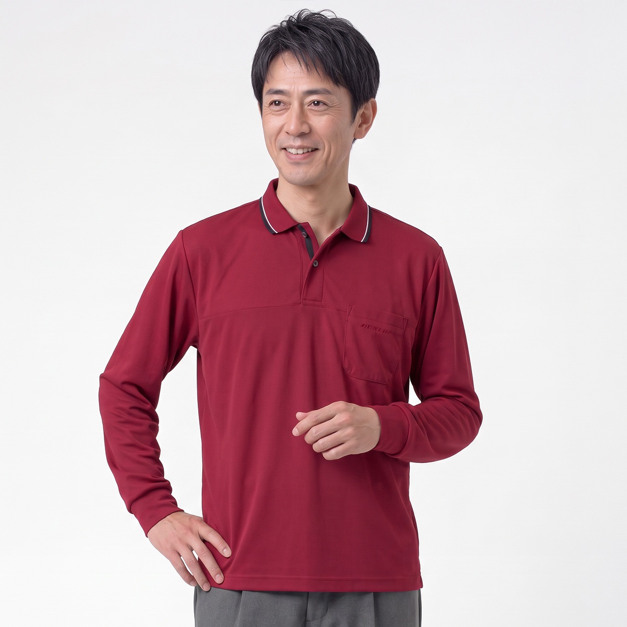 DUNLOP COLLECTION 日本製ワッフル柄ポロシャツ メンズ(コイアカ-XL)