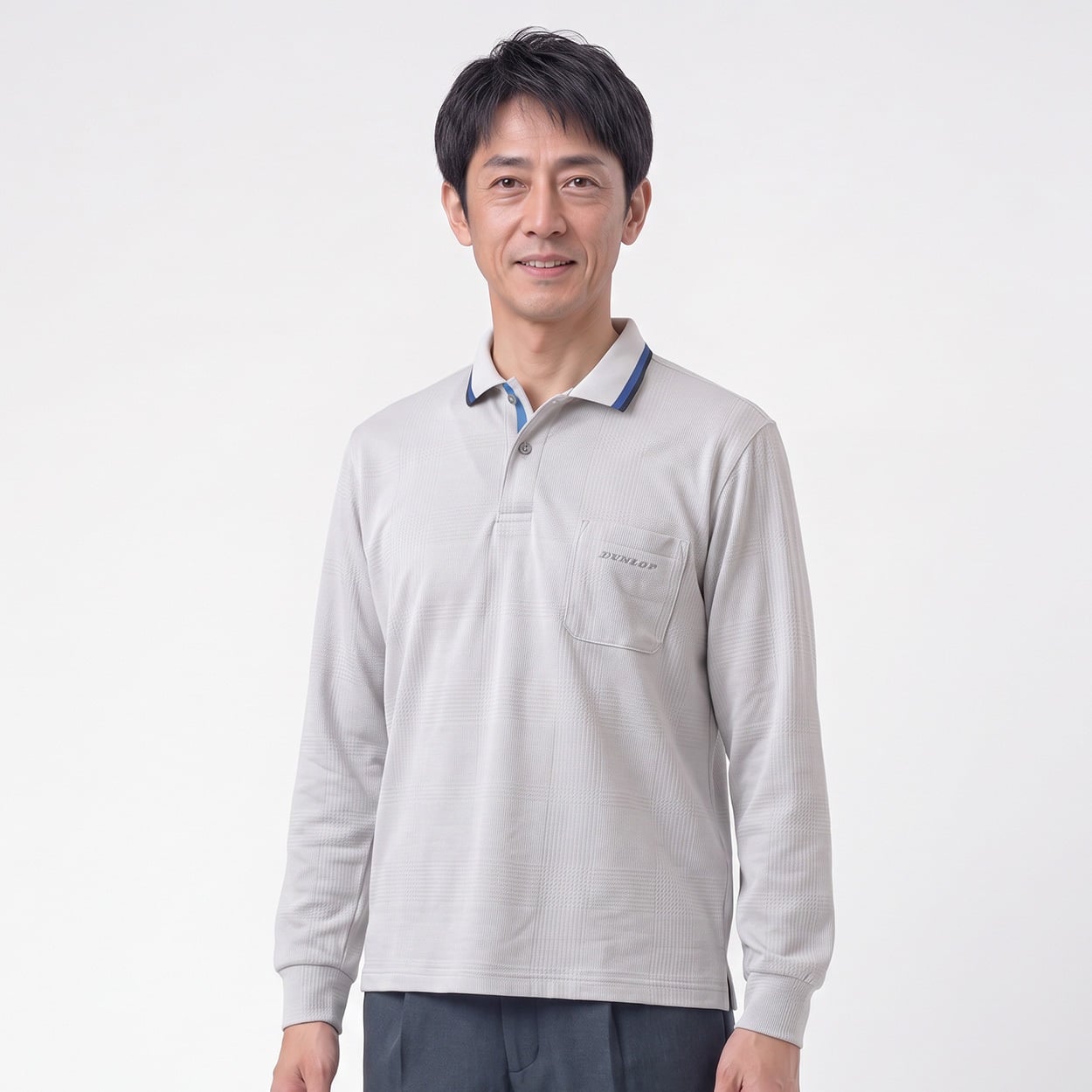DUNLOP COLLECTION 日本製地柄ポロシャツ メンズ(ウスクロ-XL)