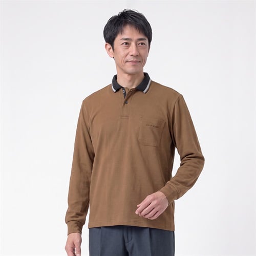 DUNLOP COLLECTION 日本製地柄ポロシャツ メンズ(チャ-M)