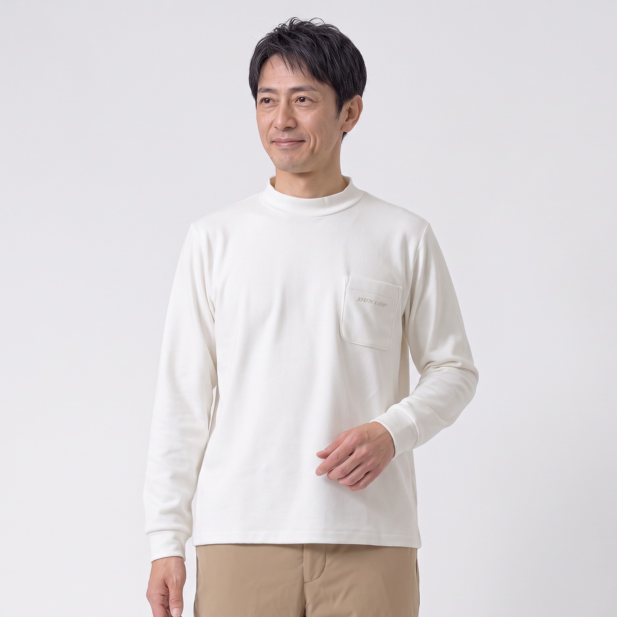 DUNLOP COLLECTION 起毛モックネックTシャツ メンズ(アイボリー-M)