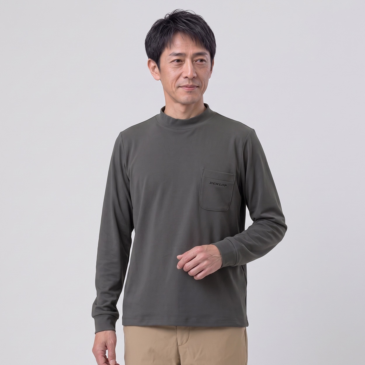 DUNLOP COLLECTION 起毛モックネックTシャツ メンズ(チャコ－ルグレ－-L)