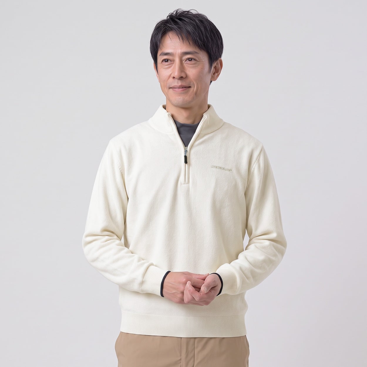 DUNLOP COLLECTION モールジップセーター メンズ(アイボリー-XL)
