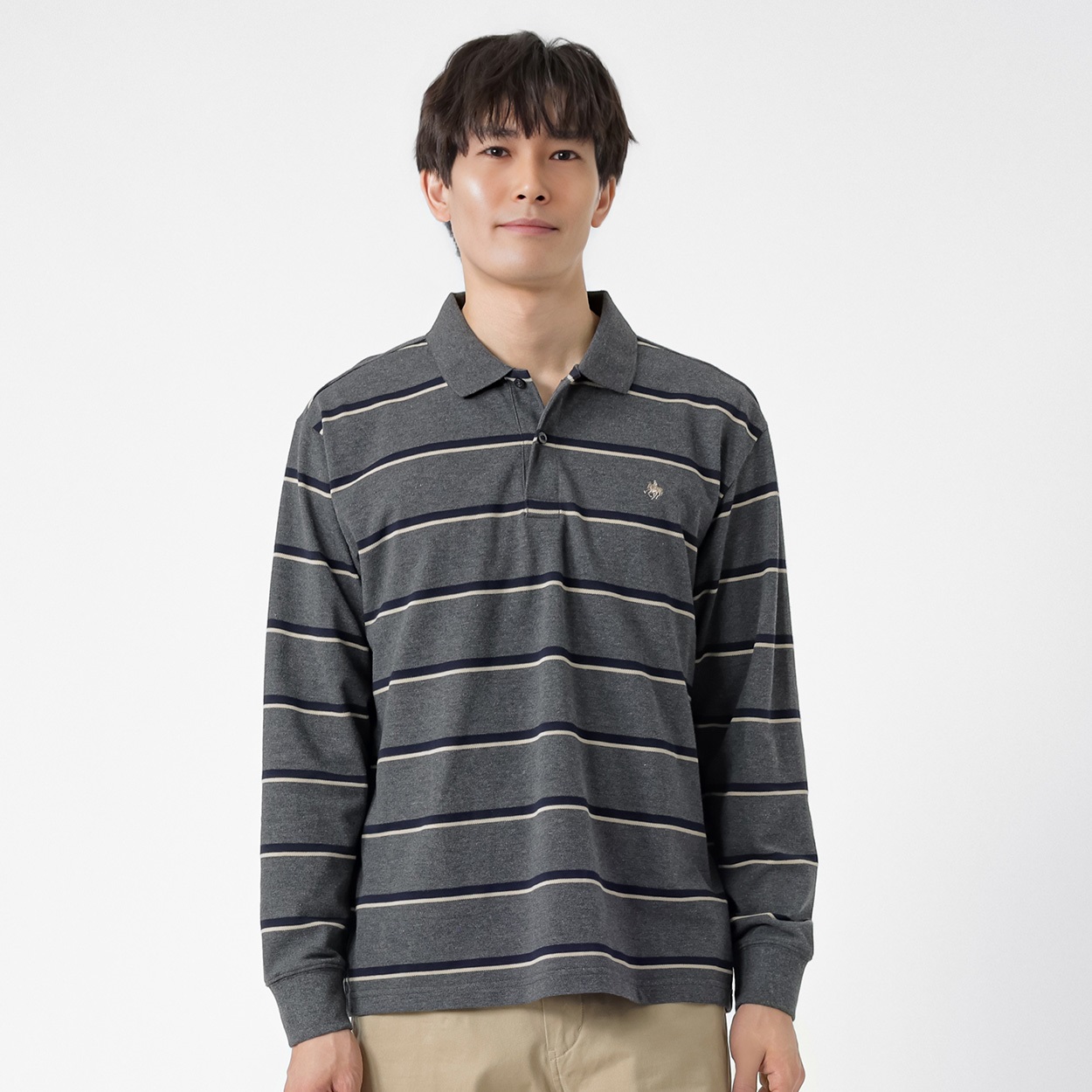 POLO BCS 鹿の子ボーダーポロシャツ メンズ(チャコ－ルグレ－-L)