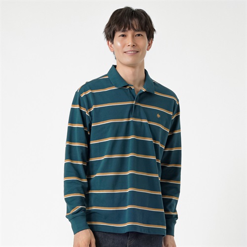 POLO BCS 鹿の子ボーダーポロシャツ メンズ(ミドリ-M)