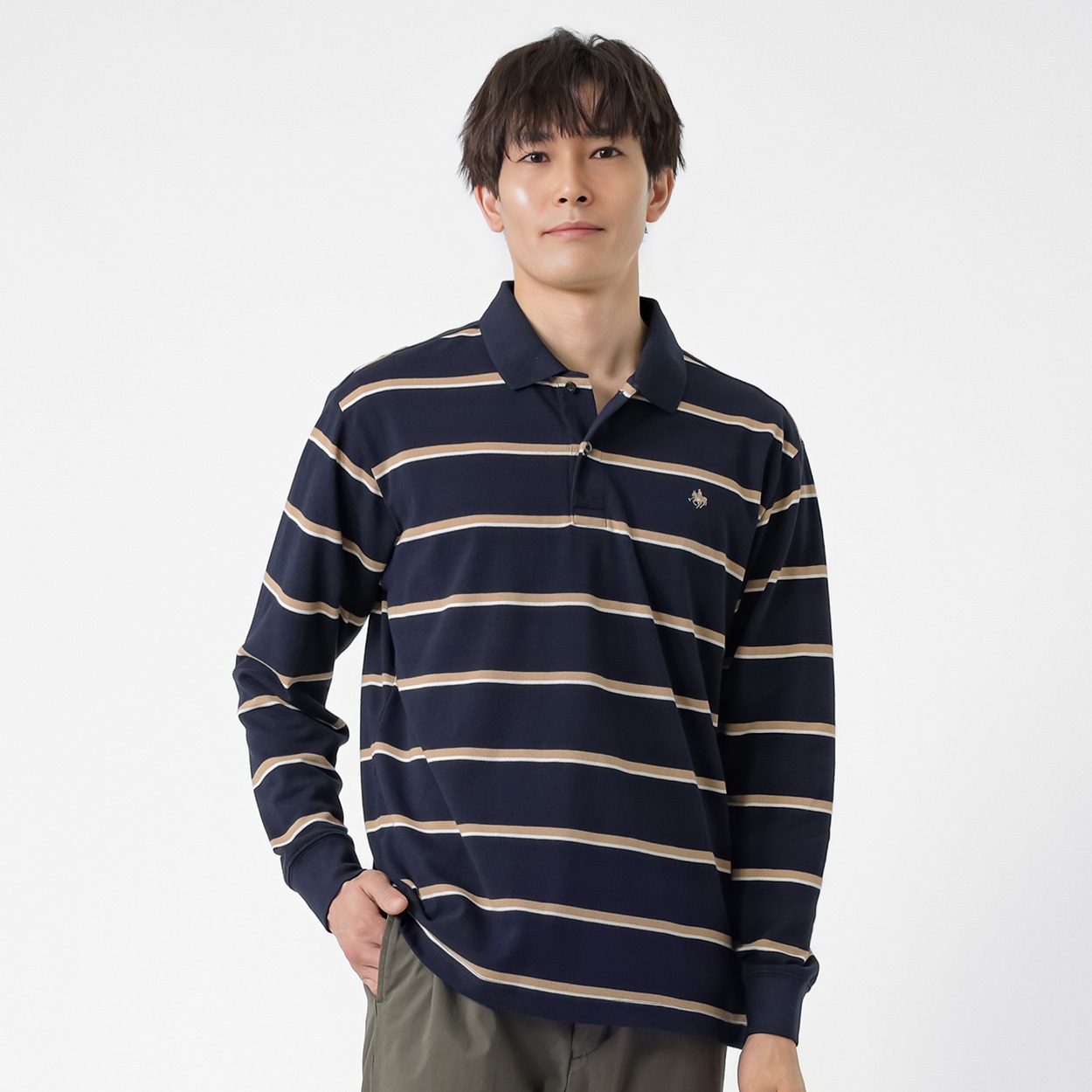 POLO BCS 鹿の子ボーダーポロシャツ メンズ(コイアオ-L)
