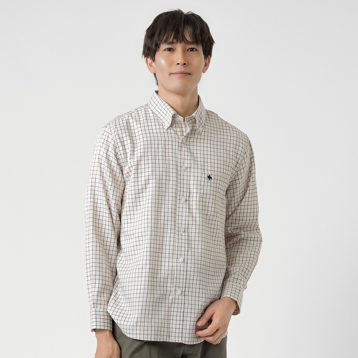 POLO BCS チェックストライプシャツ メンズ(キナリ-XL)