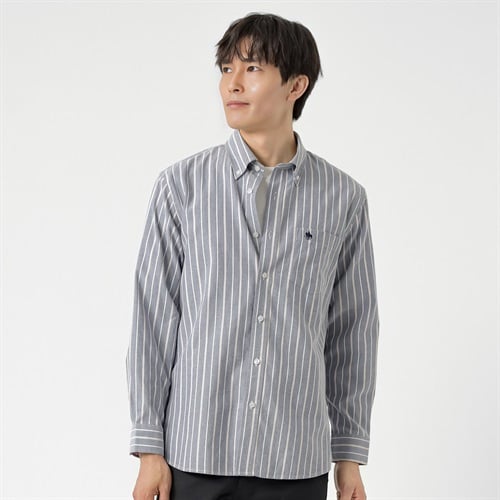 POLO BCS チェックストライプシャツ メンズ(アオ-M)