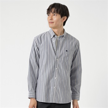 POLO BCS チェックストライプシャツ メンズ(アオ-M)