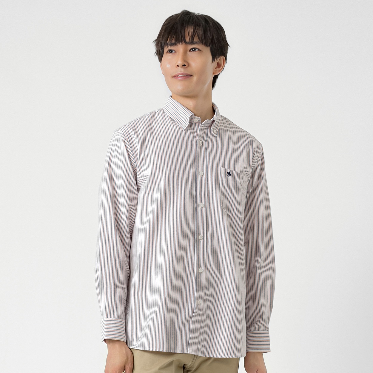 POLO BCS ストライプシャツ メンズ(ダイダイ-L)