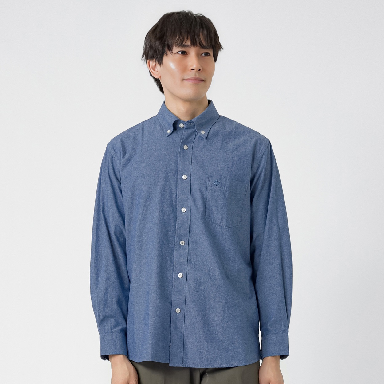 POLO BCS ダンガリー無地シャツ メンズ(アオ-M)