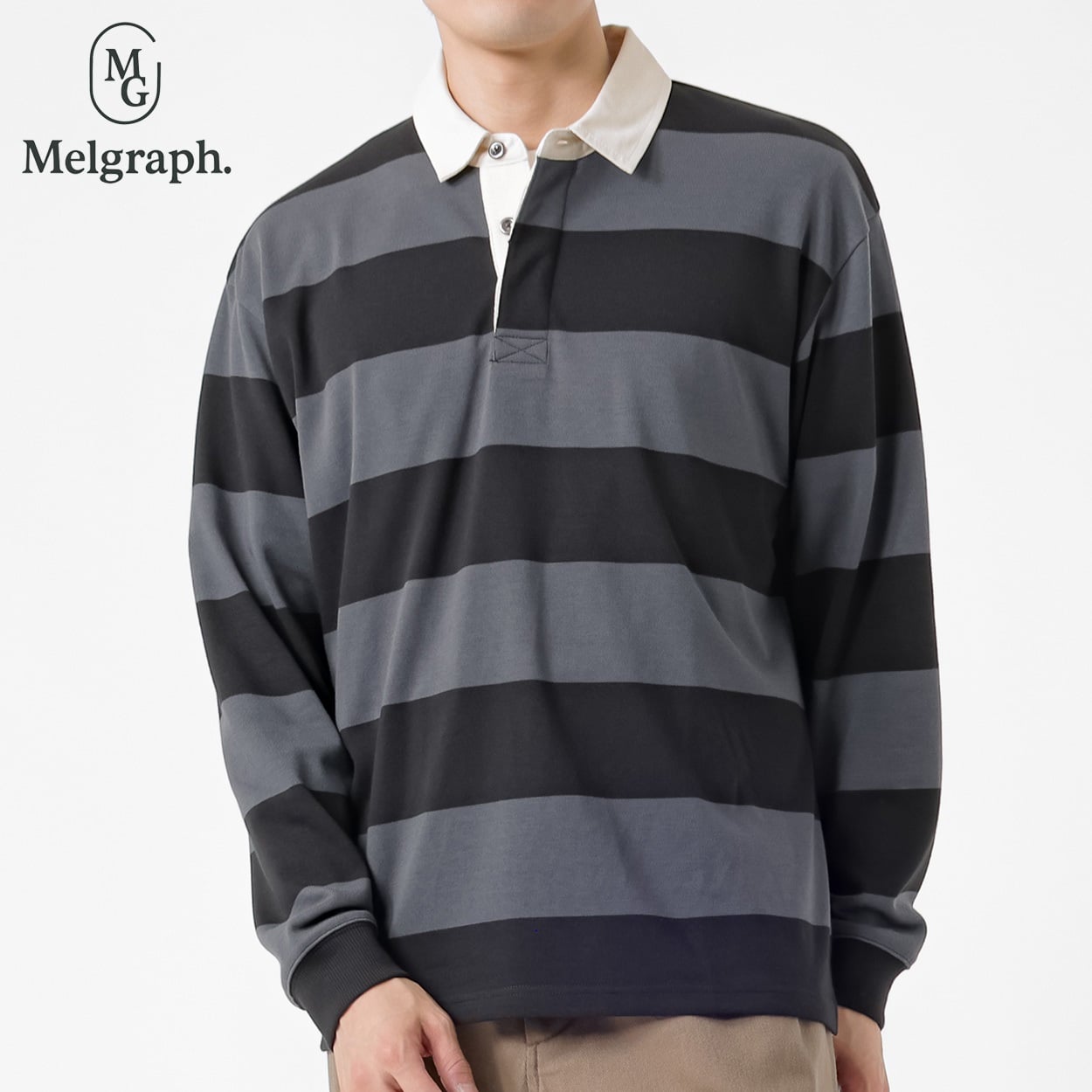 Melgraph.(メルグラフ) ボーダーラガーシャツ メンズ(クロ-XL)