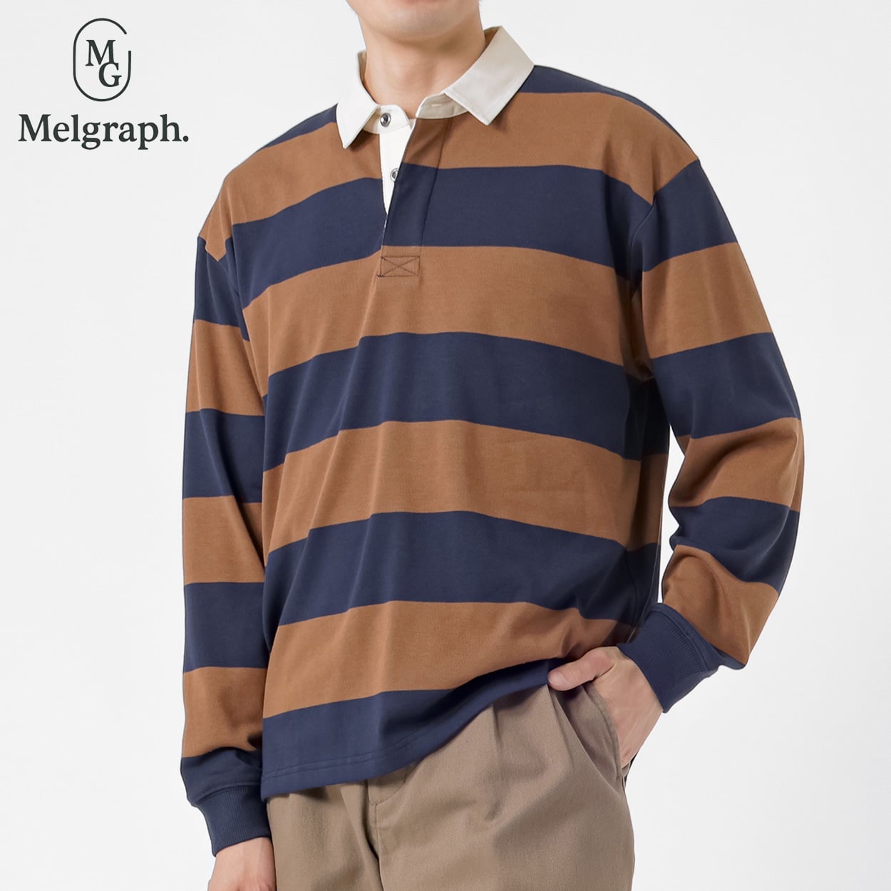Melgraph.(メルグラフ) ボーダーラガーシャツ メンズ(コイアオ-L)