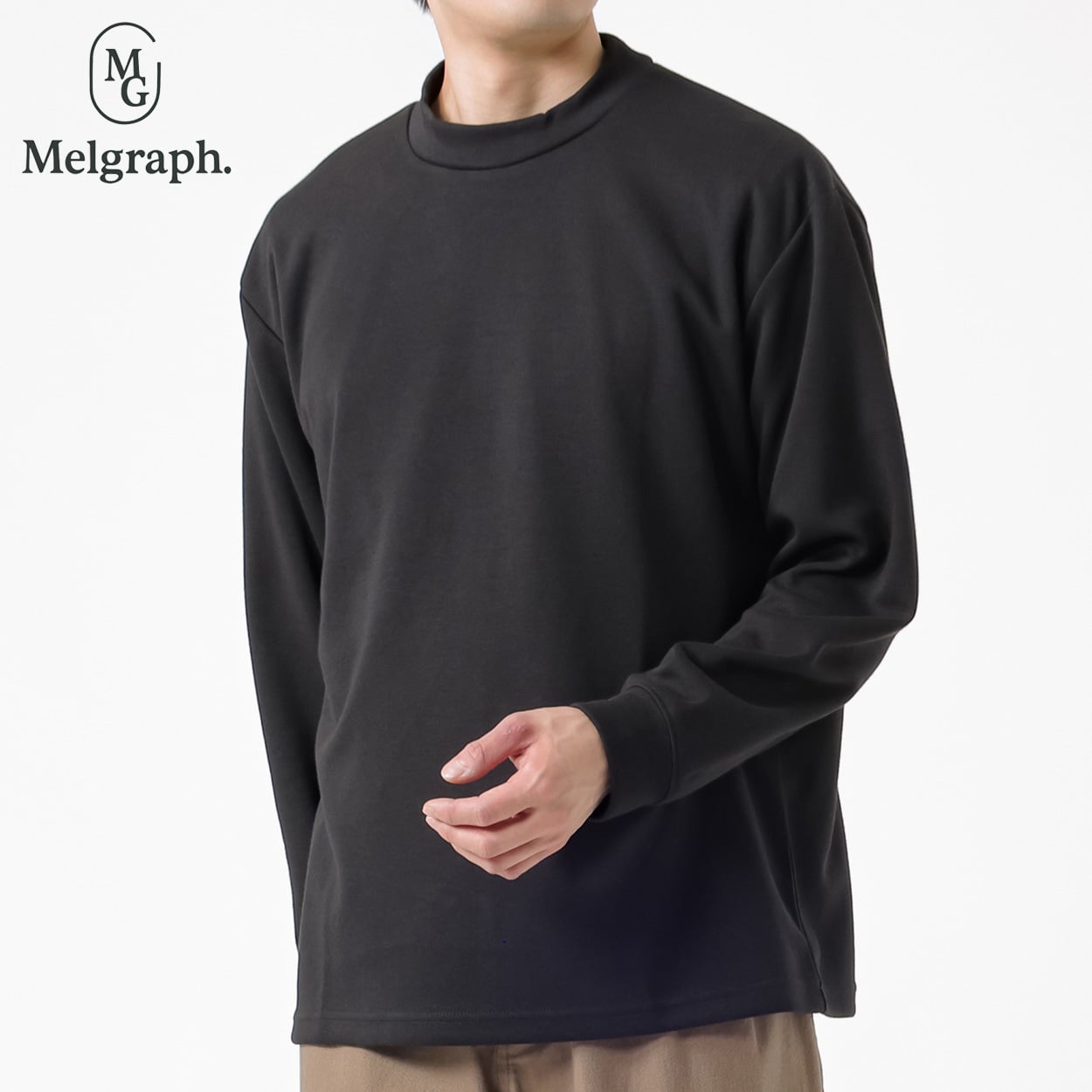 Melgraph.(メルグラフ) モックネックTシャツ メンズ(クロ-XL)
