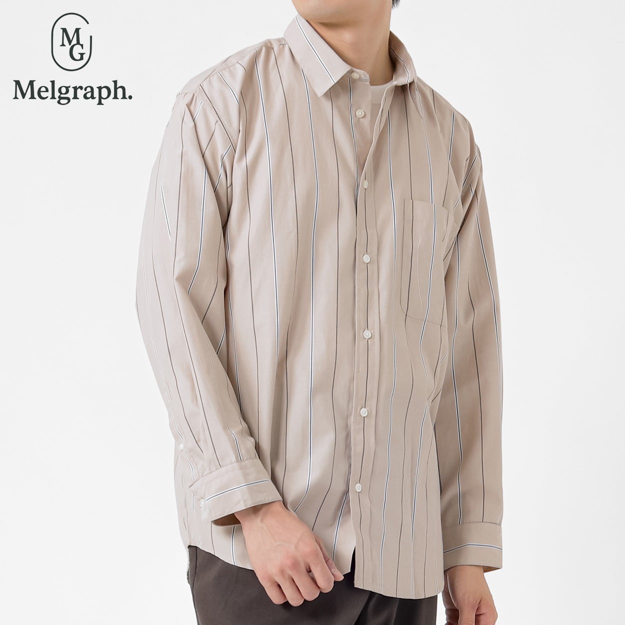 Melgraph.(メルグラフ) ストライプ長袖シャツ メンズ(ウスチャ-M)