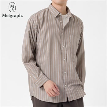 Melgraph.(メルグラフ) ストライプ長袖シャツ メンズ(チャ-M)