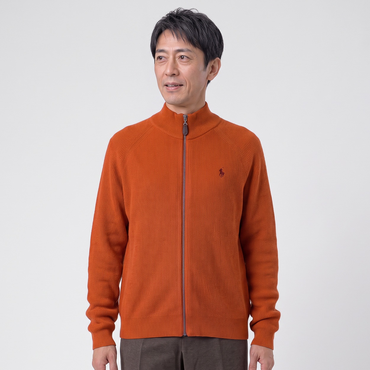 POLO BCS 畦フルジップセーター メンズ(ダイダイ-XL)