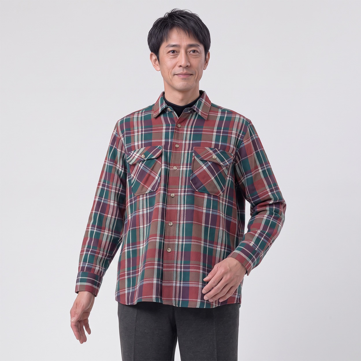 POLO BCS チェックシャツアウター メンズ(アカ-XL)