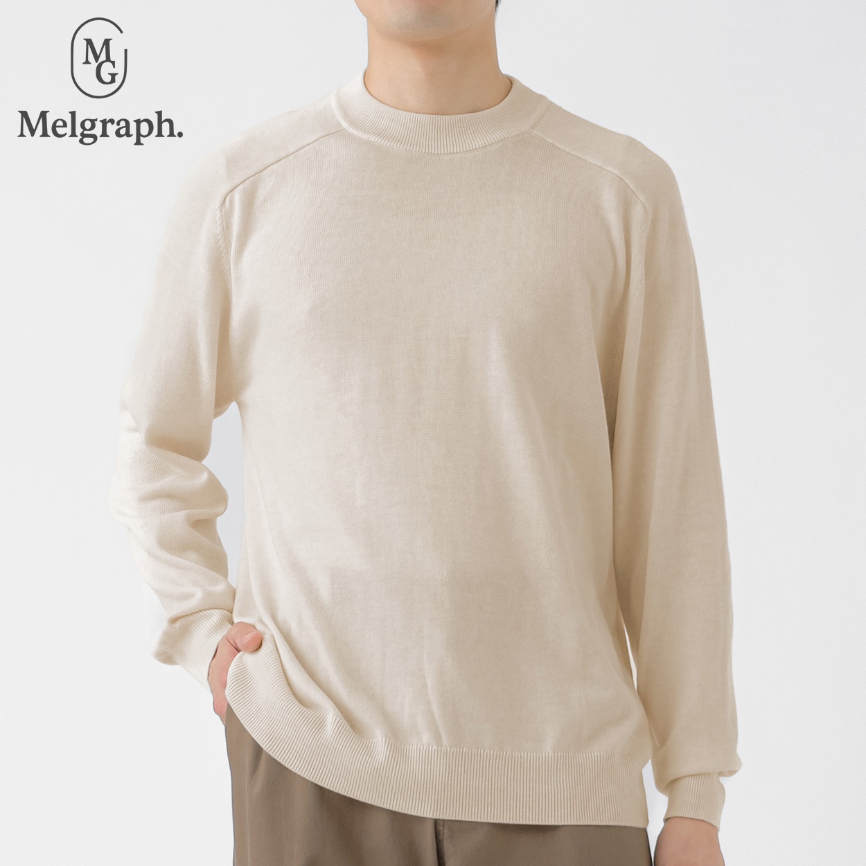 Melgraph.(メルグラフ) モックネックセーター メンズ(アイボリー-L)